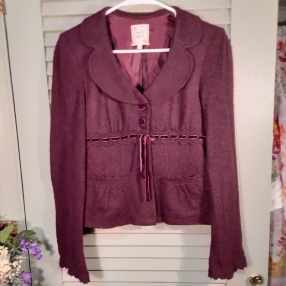 Nanette Lepore women's wool blend velvet accent blazer jacket MADE IN US sz S